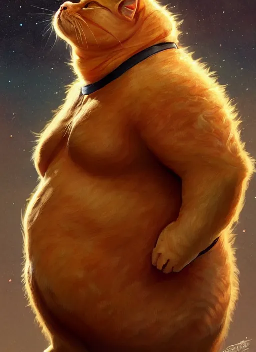 Prompt: a fat ginger cat as jabra the hutt, star wars, low lights, sci - fi, intricate, highly detailed, digital painting. artstation. smooth. sharp focus. illustration. art by artgerm and greg rutkowski and alphonse mucha