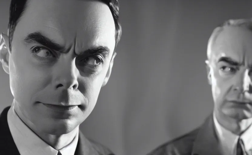 Image similar to Jim Parsons as J. Robert Oppenheimer in 'Oppenheimer' (2018), movie still frame, oscar nominated cinematography, volumetric lighting, 8k resolution, beautiful composition