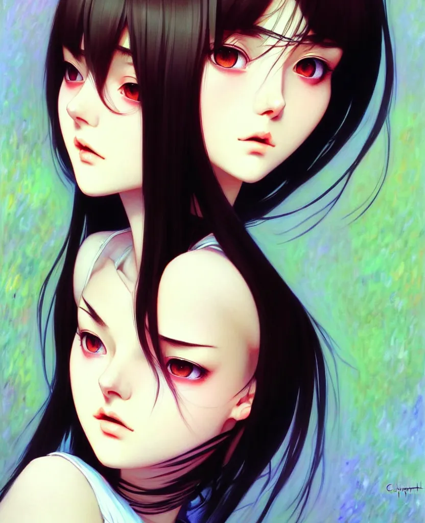 Image similar to a beautiful youth teenage depressed ocd psychotic popular girl in school struggling with morbid thoughts realized, angry eyes, soft skin, magnificent art by ilya kuvshinov, claude monet, range murata, artgerm, norman rockwell, highly detailed intricately sharp focus, bedroom eyes trending on pinterest, tiktok 4 k uhd image