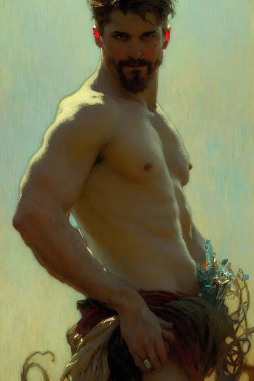 Prompt: attractive man, painting by gaston bussiere, craig mullins, greg rutkowski, alphonse mucha