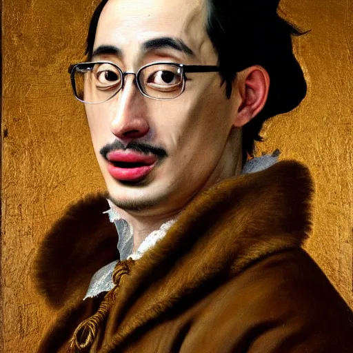 Prompt: A 17th century Baroque Painting of Filthy Frank, grainy, realistic, hyperrealistic, very realistic, very very realistic, highly detailed, very detailed, extremely detailed, detailed, digital art, trending on artstation, detailed face, very detailed face, very detailed face, realism, HD Quality, 8k resolution, intricate details, body and head in frame, painting, oil painting, trending on deviantart, Baroque Painting
