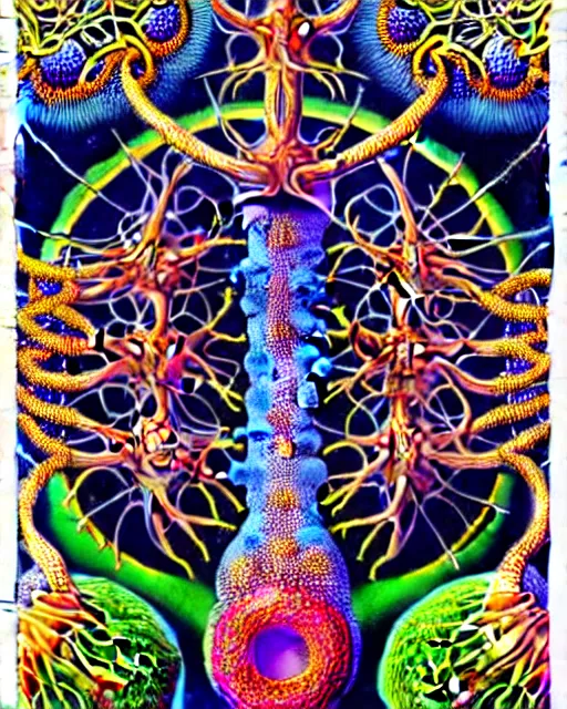 Prompt: poster of coronavirus, close up details, intrinsic, drawn by Ernst Haeckel, psychedelic colorful, beeple rendering, written by HP Lovecraft