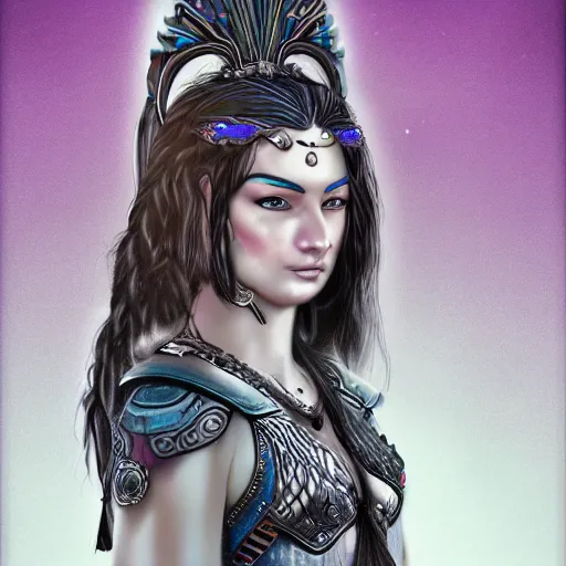 Prompt: digital art of a beautiful warrior princess. Full length, detailed, artststion