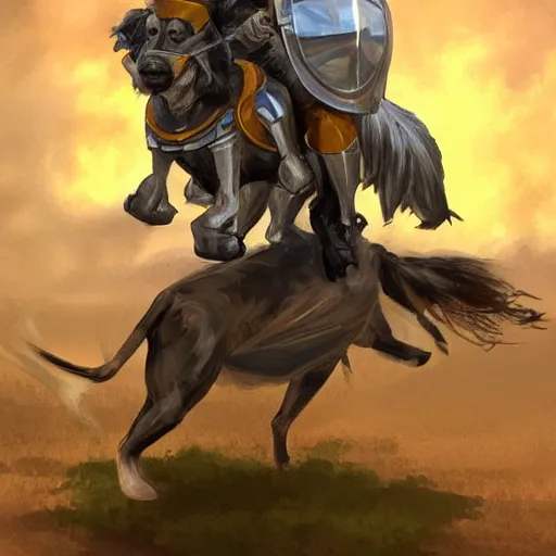 Prompt: knight riding to war on a basset hound, digital painting, fantasy concept art, popular on artstation
