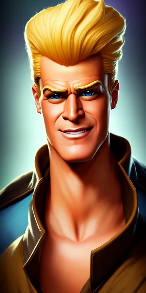 Prompt: johnny bravo in the victorian era as an apex legends character digital illustration portrait design by, mark brooks and brad kunkle detailed, gorgeous lighting, wide angle action dynamic portrait one subject, one character