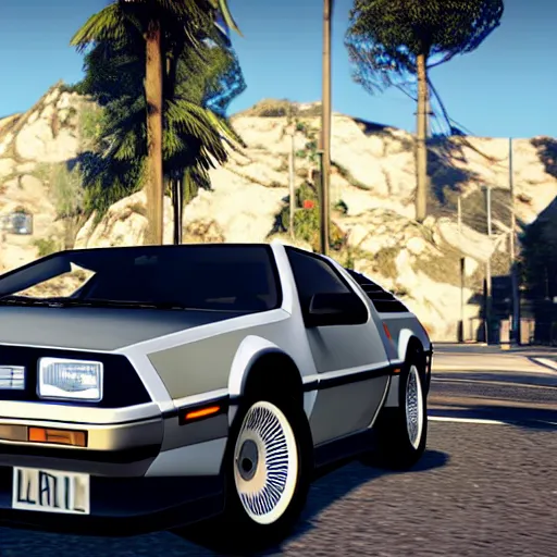 Prompt: delorean in grand theft auto 5