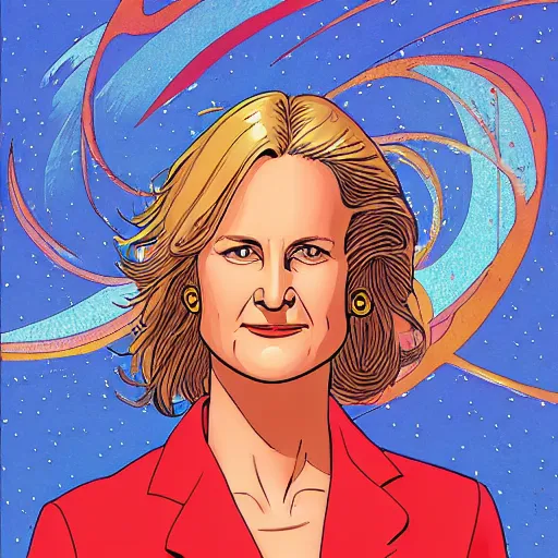 Prompt: helen hunt retro minimalist portrait! moebius starwatcher comic by jean giraud, portrait 8 k