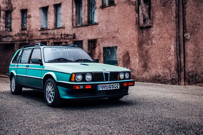 Prompt: 1985 Lancia Delta Integrale BMW M1 estate wagon, XF IQ4, 150MP, 50mm, F1.4, ISO 200, 1/160s, natural light, Adobe Photoshop, Adobe Lightroom, photolab, Affinity Photo, PhotoDirector 365