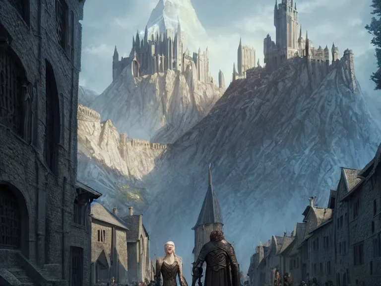 Prompt: medieval cities, lord of the rings, game of thrones, unreal 5, cinematic, 8 k, unreal engine, beautiful, smoothly, concept art, artstation, highly detailed, by wlop, by greg rutkowski, oil painting, by artgerm