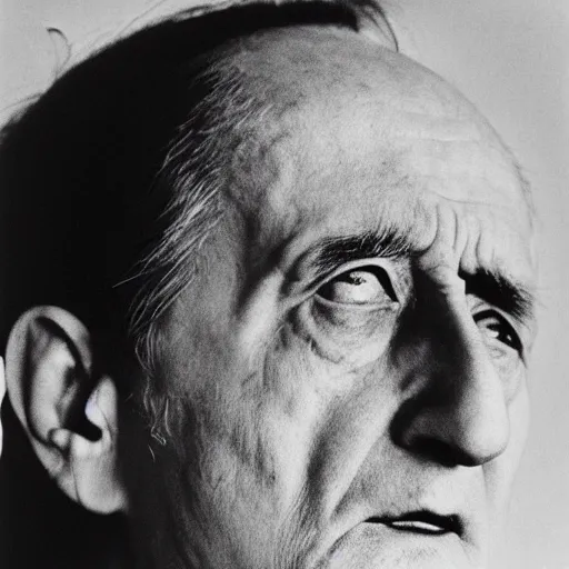 Prompt: a close - up readymade portrait of marcel duchamp in the style of hito steyerl and shinya tsukamoto and irving penn