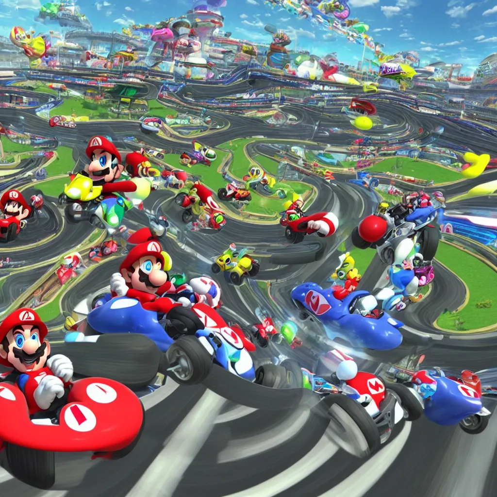 Image similar to new racing track dlc for mario kart 8 deluxe