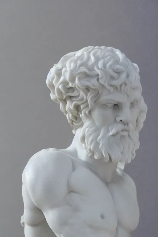 Image similar to dripping white marble bust of a greek god, realistic, dslr photograph