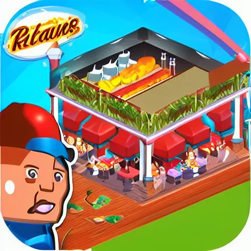 Image similar to an restaurant tycoon game, colorful, cartoon, cute, detailed,