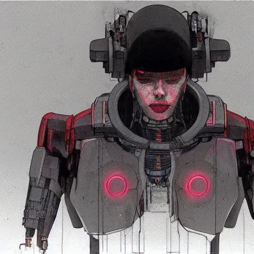 Prompt: 3D Rendering of a Cyborg from Ghost in the shell by Enki Bilal, cyberpunk noir, impressive perspective, aesthetic, masterpiece