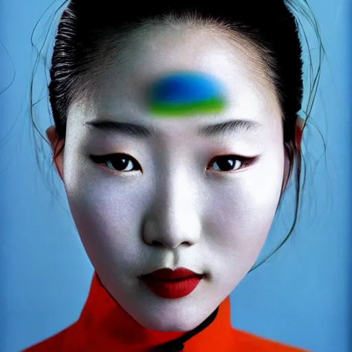 Prompt: photo of chinese beauty by Martin Schoeller by Terry Richardson by Mark Mann by Richard Avedon, magazine cover, colorful, sharpen, 4k, 85mm, award winning