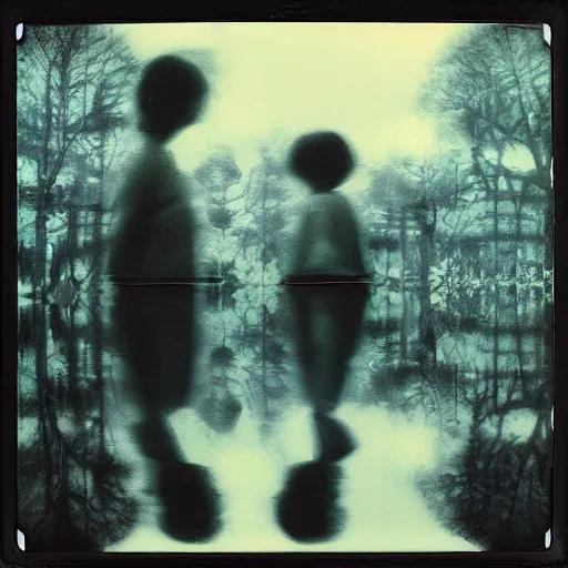 Prompt: polaroid of a dream, silhouettes, reflection, double exposure, high contrast, by Hayao Miyazaki