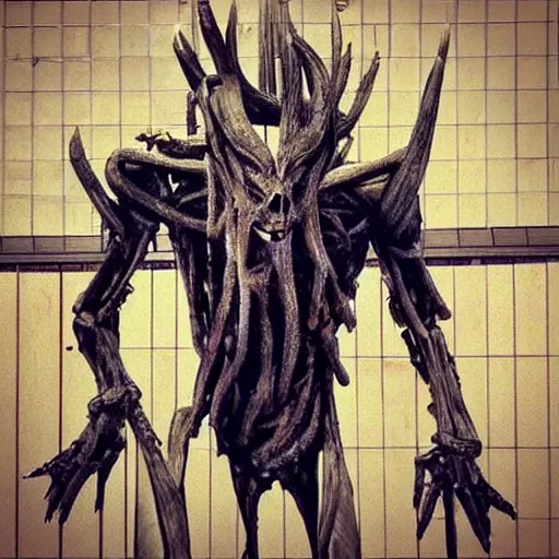 Prompt: “ wendigo outside a mcdonald ’ s, hd hyperdetailed, cryptid post - apocalyptic biopunk ”