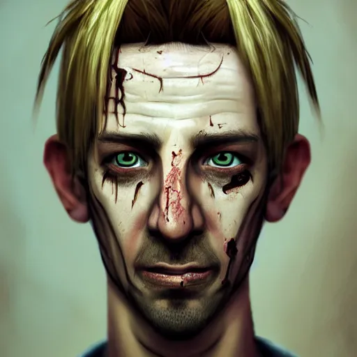 Image similar to portrait of limahl as a zombie with cuts on face, 7 days to die zombie, fine art, award winning, intricate, elegant, sharp focus, cinematic lighting, highly detailed, digital painting, 8 k concept art, art by guweiz and z. w. gu, masterpiece, trending on artstation, 8 k