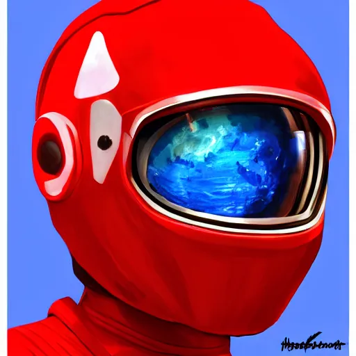 Image similar to a red suit astronaut high detail, with a light blue visor, 4 k, digital painting, trending on artstation