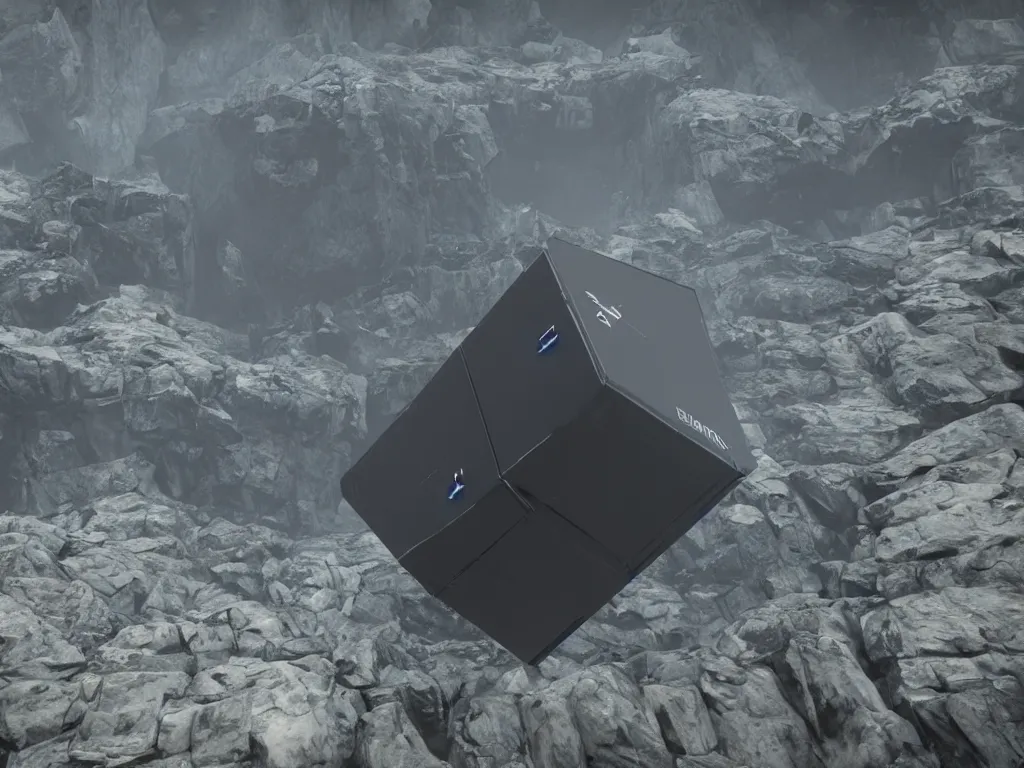 Prompt: Death Stranding black cube in air, rendered in Unreal