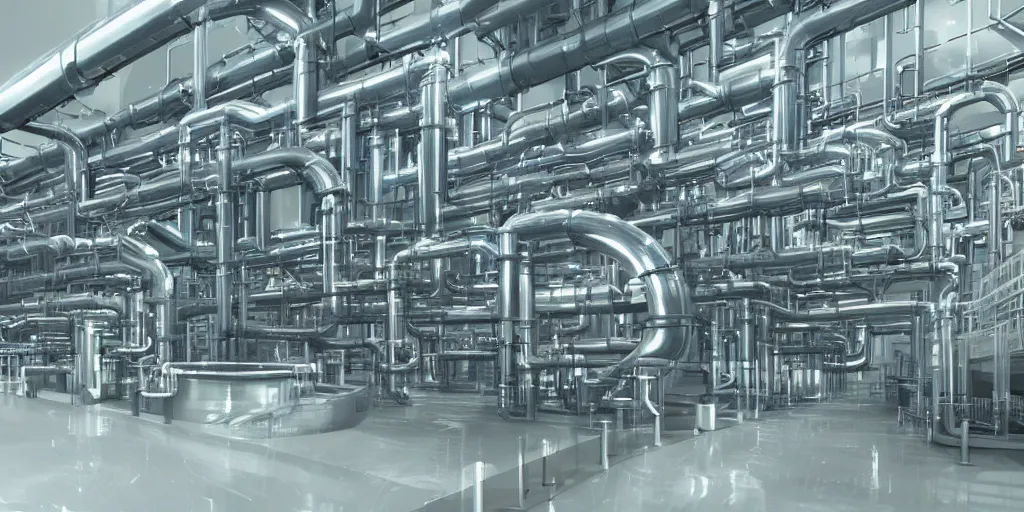 Image similar to a beautiful futuristic hyper realistic oil pipes processing plant