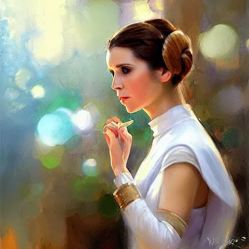 Image similar to Princess Leia, painting by Vladimir Volegov