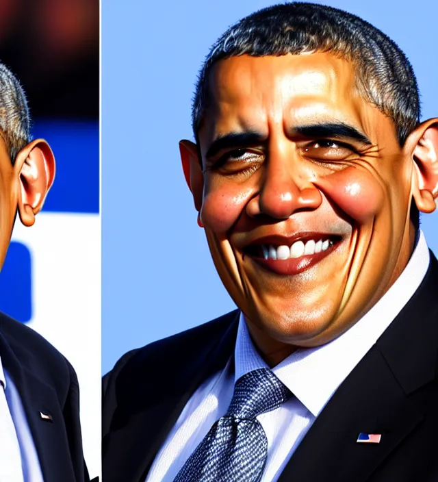Image similar to close - up photograph of obese barack obama, double chin, triple chin, 8 k, 4 k, high quality