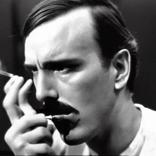 Image similar to mario smoking a cigarette in the bergman film persona 1 9 6 6, cinematic, 3 5 mm