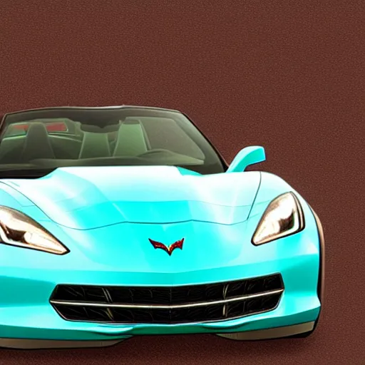 Prompt: a small dark luminous turquoise color liquid water sculpture is hybrid of a corvette convertible, viscous, reflective, monochromatic, digital art