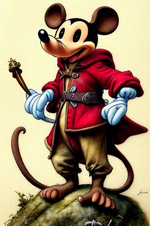 Prompt: adventurer ( ( ( ( ( anthropomorphic disney fantasy mouse king. muted colors. ) ) ) ) ) by jean baptiste monge!!!!!!!!!!!!!!!!!!!!!!!!! chrome red