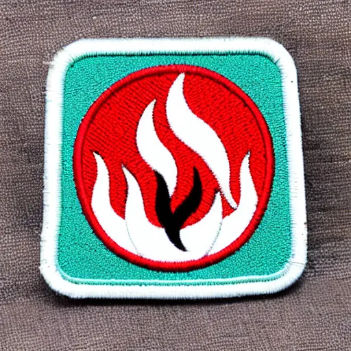 Prompt: a retro vintage minimalist clean fire flames warning caution patch