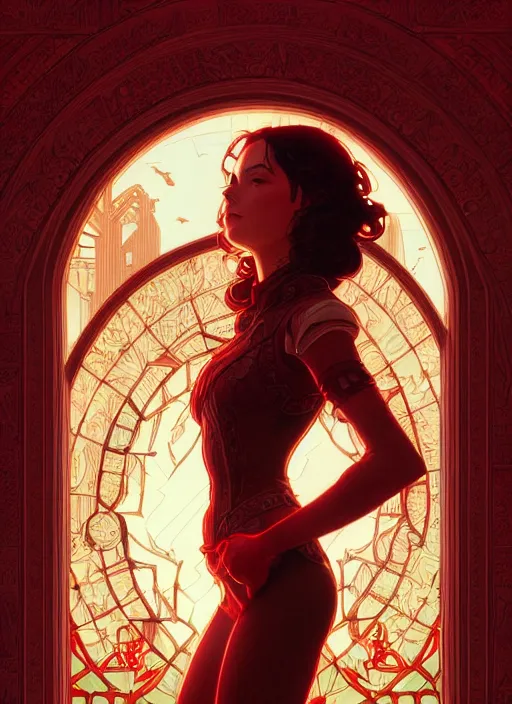 Prompt: the ruby herald, intricate, cinematic i. ighting, hightly detailed, digital painting, artstation, concept art, smooth, sharp focus, illustration, art by terry moore and greg rutkowski and alphonse mucha