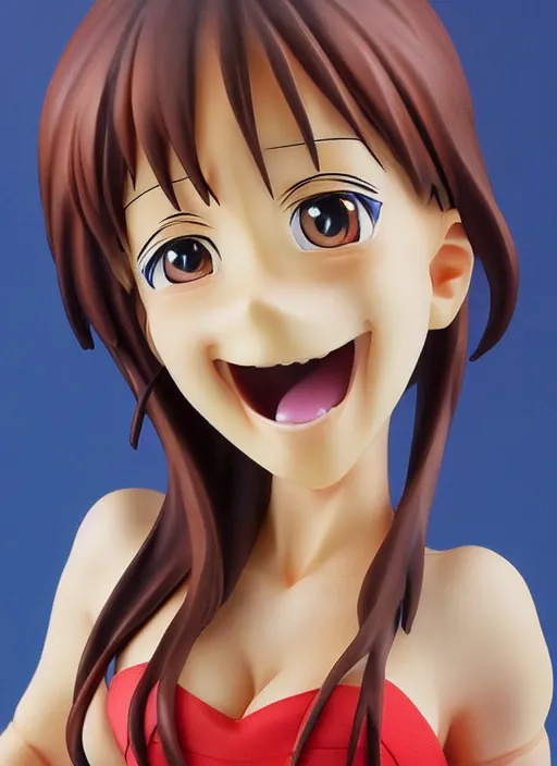 Prompt: a lifelike oil painting of an anime girl figurine caricature with a big dumb grin featured on Nickelodeon by arthur szyk