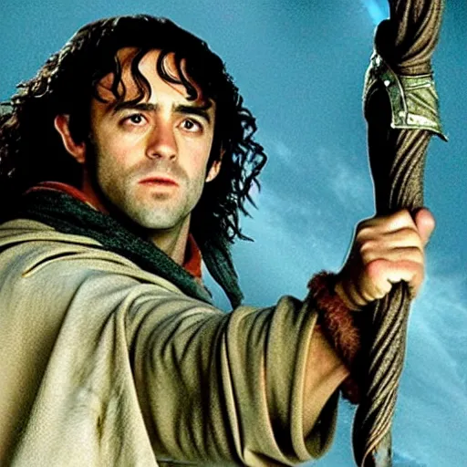 Prompt: Still of Xavi Hernandez in the lord of the rings (2001) as Gandalf