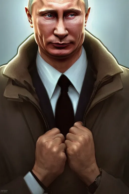 Image similar to vladimir putin as a character from the simpsons cartoon, realistic portrait, symmetrical, highly detailed, digital painting, artstation, concept art, smooth, sharp focus, illustration, cinematic lighting, art by artgerm and greg rutkowski and alphonse mucha