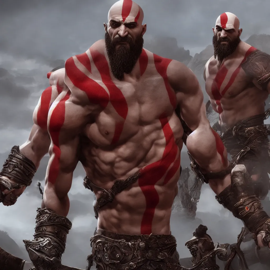 Image similar to kratos - motercycle centaur, cinematic render, god of war 2 0 1 8, playstation studios official media