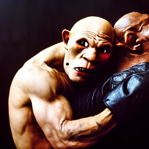 Prompt: portrait of nosferatu biting off mike tyson's ear, correct faces, uhd hyperdetailed photo by annie leibowitz 5 0 mm lens