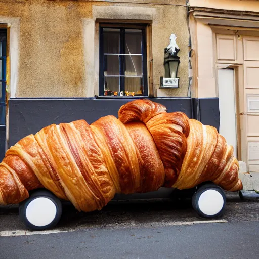 Image similar to street view image a car made of croissant