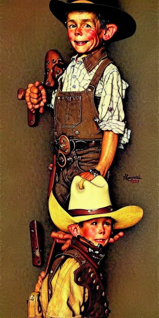 Prompt: “ ( ( ( ( ( cowboy wearing the worlds smallest hat ) ) ) ) ) by norman rockwell!!!!!!!!!!!!!!!!!!!!! ”