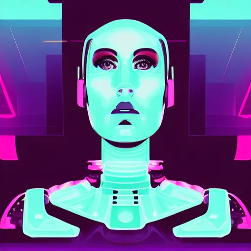 Image similar to a portrait of ava the robot from ex machina, in retro colors, synthwave style, 2 d digital vector art