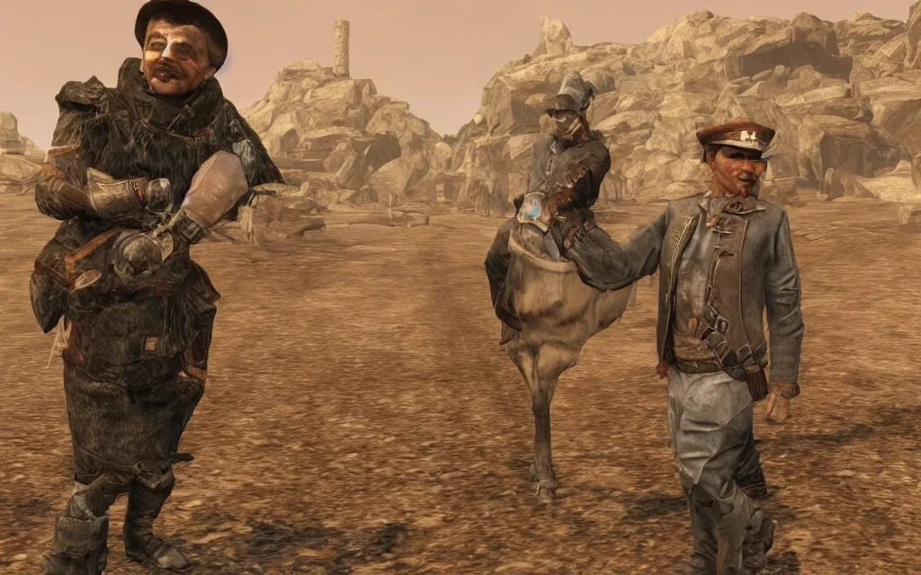 Image similar to young Lech Wałęsa as a cowboy npc character in fallout new vegas,