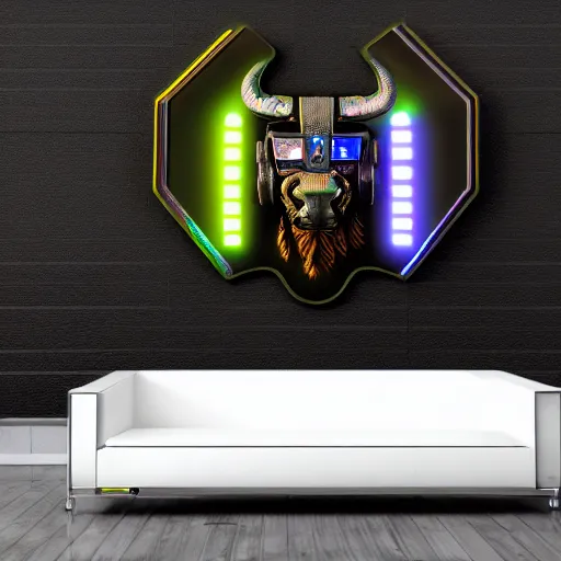 Image similar to a cybertronic bison, leds, high detail, sharp, studio, digital art