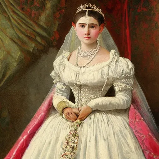 Image similar to a beautiful painting of a young princess on her wedding day in 1 8 7 6, high qualiy, oil painting, clear, coherent, fancy, highly detailed