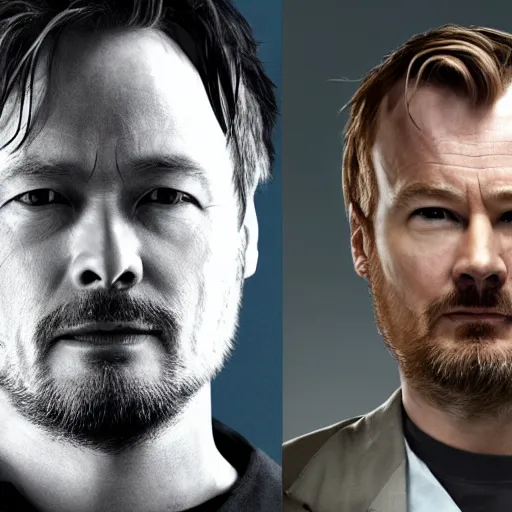 Image similar to Hideo Kojima and Christopher Nolan as Jesse Pinkman and Walter White matte paint portrait