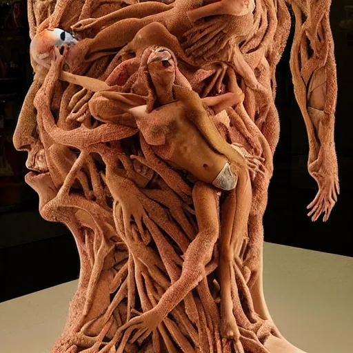 Image similar to dmt bodies. Mesh of human figures intertwined. earthen colors. Beautiful, realistic, extremely anatomical marble sculptures. A sea of bodies sculpted by August Rodine.