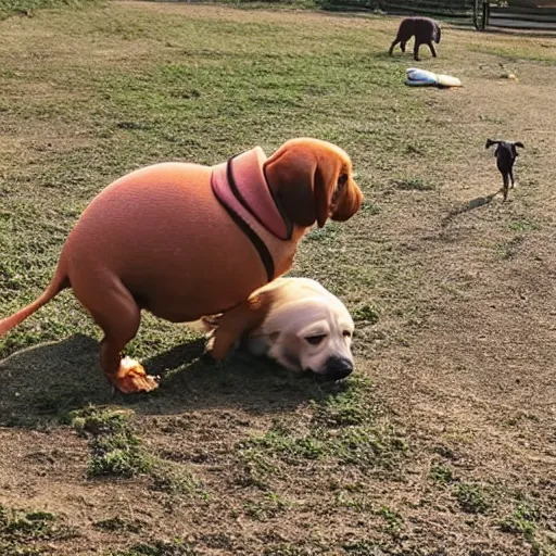 Image similar to A tardigrade and a daschund play together in a dog park