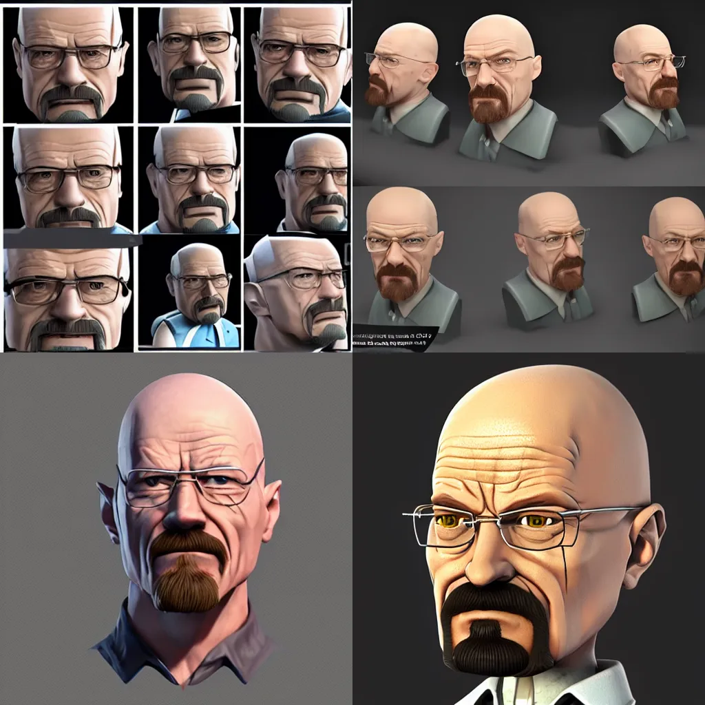 Prompt: walter white as a character in a 3D animated cartoon fighting game, stylized, artstation, 3d sculpt, zbrush