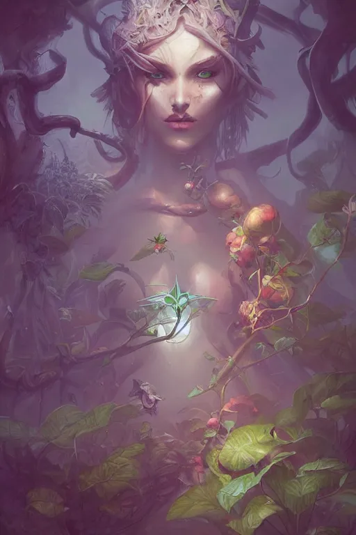 Prompt: book cover | plant fairy | digital painting | highly detailed | ultra realistic | dark fantasy | vivid colors | cinematic atmosphere | hyper detailed | peter mohrbacher