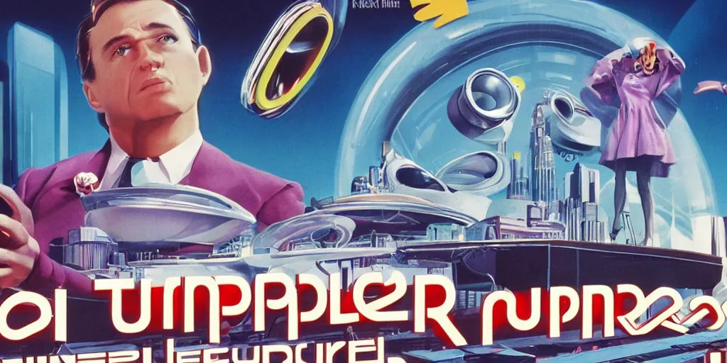 Prompt: still image from a retro futurism themed film about man who sells tupperware called tupperworld, cinematic, widescreen, imax, retro futurism fashion and architecture, movement, movie poster