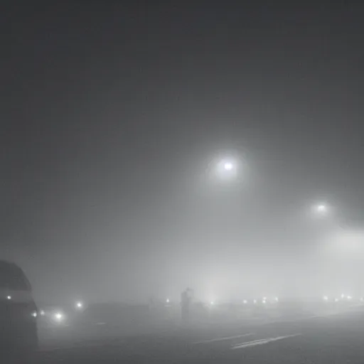 Image similar to liminal space, fog, city